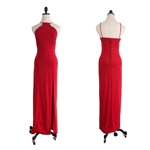 Vintage Maxi Dress Prom Gown M Red 90s Glam Bodycon Valentines Evening Party - Picture 2 of 10